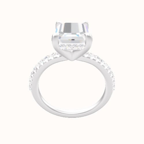 Half Pave Engagement Ring With V Prong with Hidden Halo Head