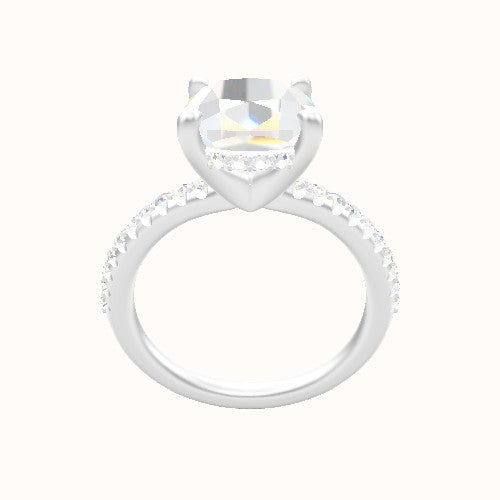 Half Pave Engagement Ring With V Prong with Hidden Halo Head