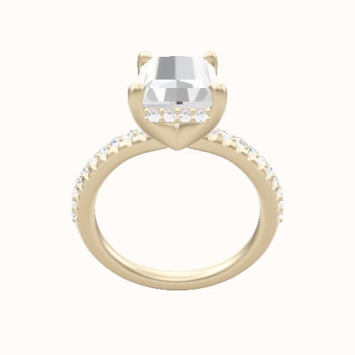 Half Pave Engagement Ring With V Prong with Hidden Halo Head