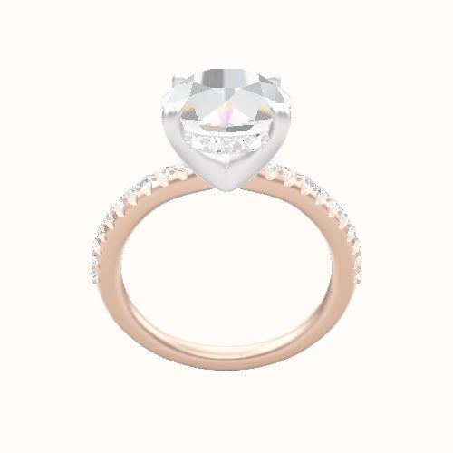 Half Pave Engagement Ring With V Prong with Hidden Halo Head
