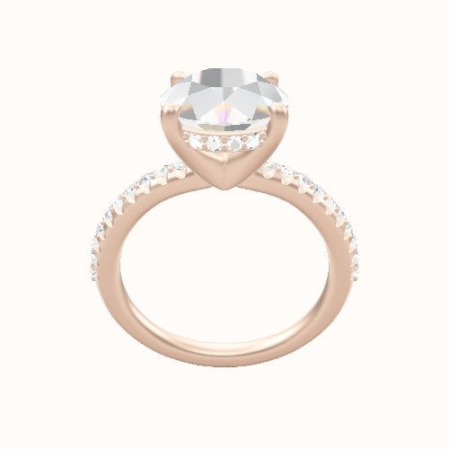 Half Pave Engagement Ring With V Prong with Hidden Halo Head