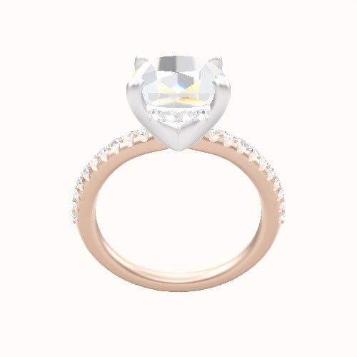 Half Pave Engagement Ring With V Prong with Hidden Halo Head