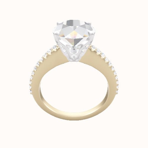 Illusion Set Shank Engagement Ring With Pave Tulip Prongs w. Surprise Diamond Head
