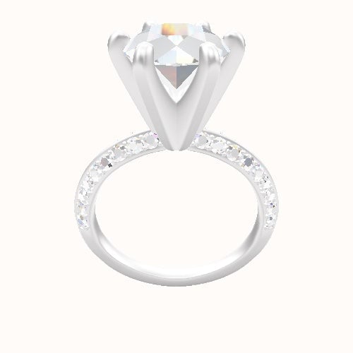 Knife Edge Double Row Pave Engagement Ring With Classic Six Prong Head