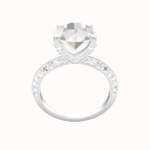 Knife Edge Double Row Pave Engagement Ring With Double Pave V Prong Head