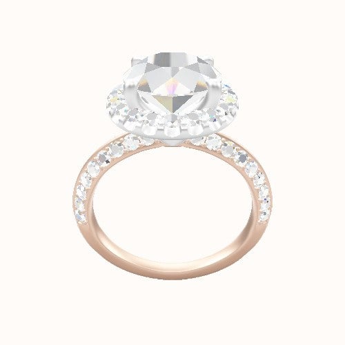 Knife Edge Double Row Pave Engagement Ring With Halo Head