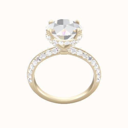 Knife Edge Double Row Pave Engagement Ring With Pave Basket Head