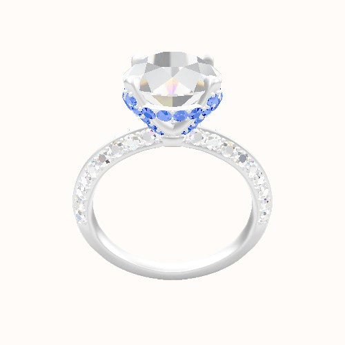 Knife Edge Double Row Pave Engagement Ring With Pave Basket Head