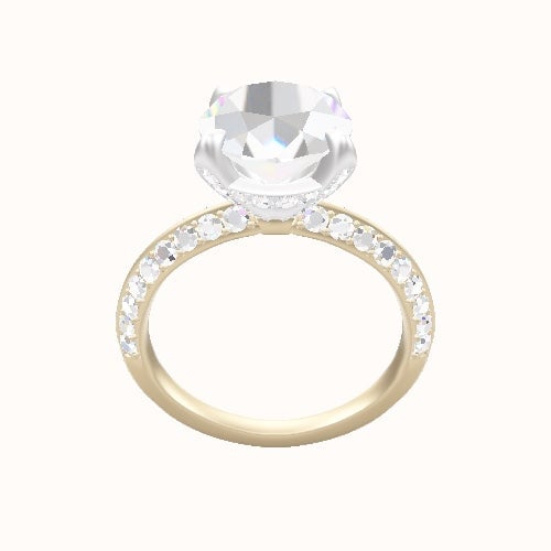Knife Edge Double Row Pave Engagement Ring With Pave Basket Head