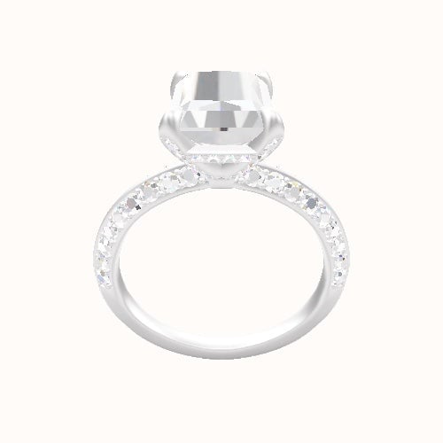 Knife Edge Double Row Pave Engagement Ring With Pave Basket Head