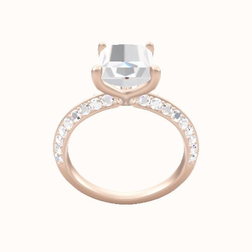 Knife Edge Double Row Pave Engagement Ring With Petal Four Prong Head