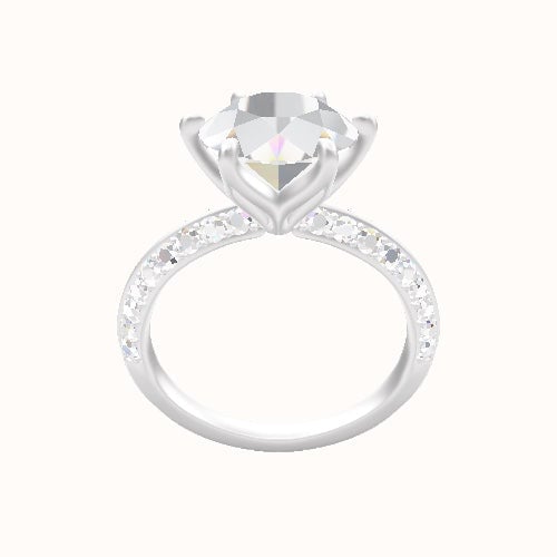 Knife Edge Double Row Pave Engagement Ring With Petal Six Prong Head