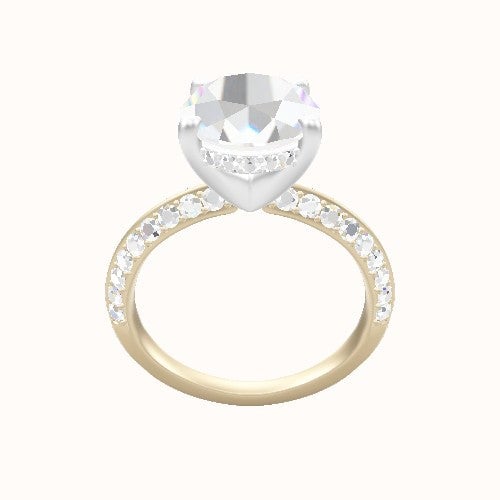 Knife Edge Double Row Pave Engagement Ring With V Prong with Hidden Halo Head