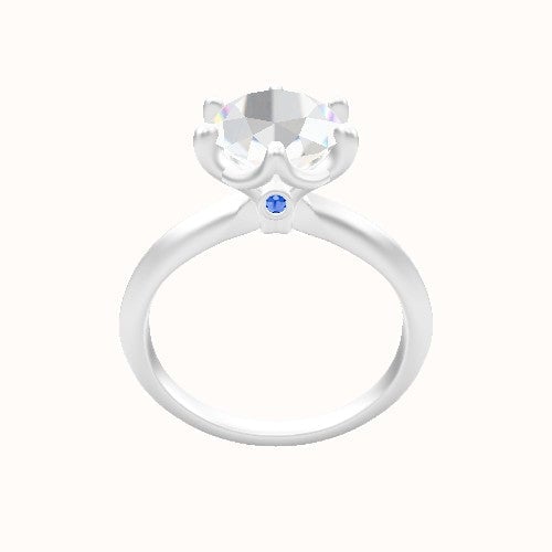 Knife Edge Engagement Ring With Crown Six Prong w. accent Diamond Head