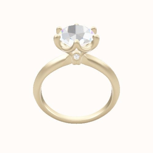 Knife Edge Engagement Ring With Crown Six Prong w. accent Diamond Head