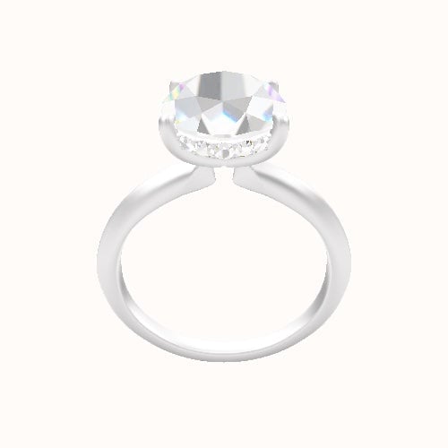 Knife Edge Engagement Ring With Low Set Pave  Hidden Halo Head