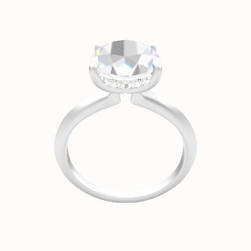 Knife Edge Engagement Ring With Low Set Pave  Hidden Halo Head