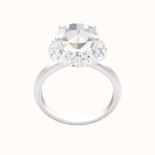 Knife Edge Engagement Ring With Low Set Waterfall Halo Head