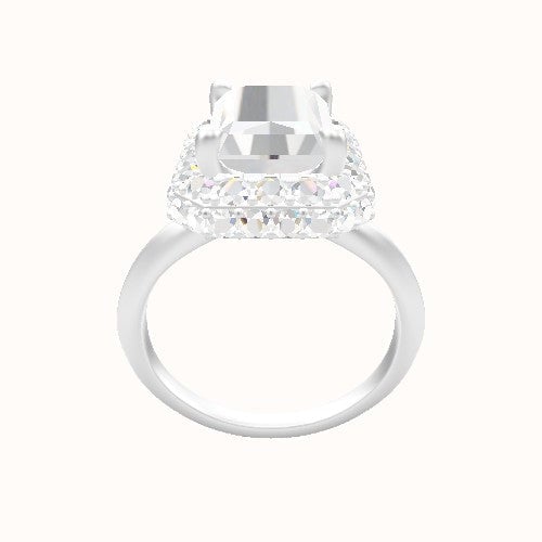 Knife Edge Engagement Ring With Low Set Waterfall Halo Head