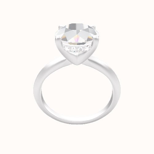 Knife Edge Engagement Ring With V Prong with Hidden Halo Head