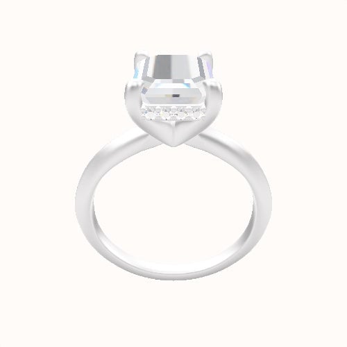 Knife Edge Engagement Ring With V Prong with Hidden Halo Head