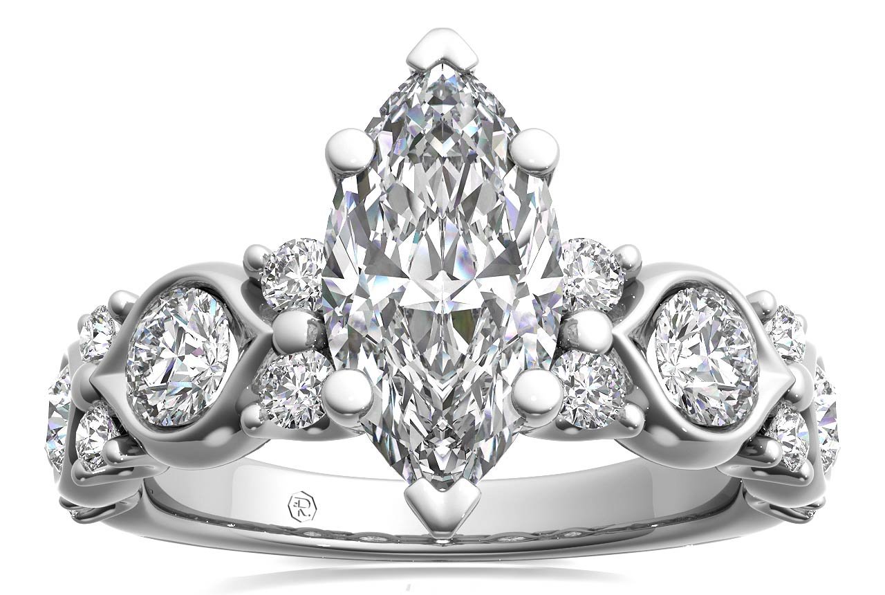 14kt white gold/18kt white gold/platinum/marquise/front