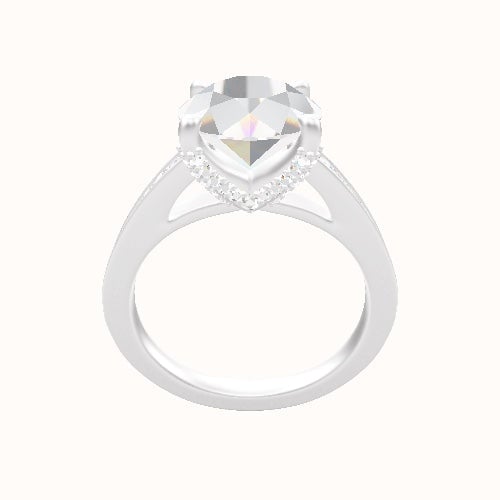 Micropave Cathedral Engagement Ring With Double Pave V Prong Head