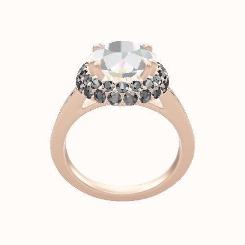 Micropave Cathedral Engagement Ring With Double Prong Waterfall Halo Head