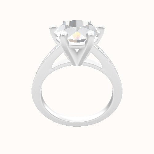 Micropave Cathedral Engagement Ring With High Set Six Prong Head