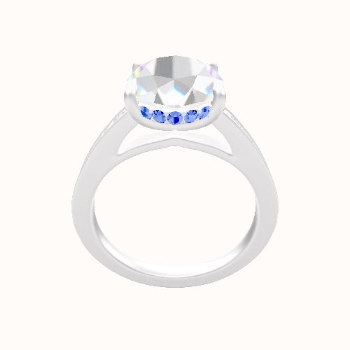 Micropave Cathedral Engagement Ring With Low Set Pave  Hidden Halo Head