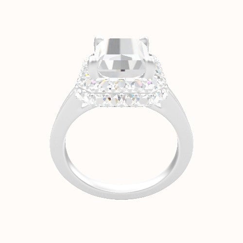 Micropave Cathedral Engagement Ring With Low Set Waterfall Halo Head