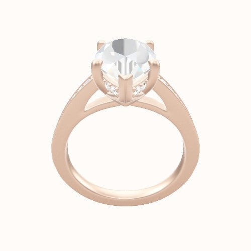 Micropave Cathedral Engagement Ring With V Prong with Hidden Halo Head