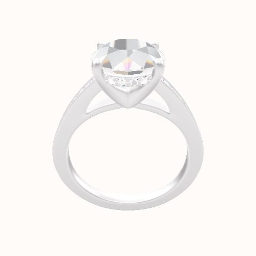 Micropave Cathedral Engagement Ring With V Prong with Hidden Halo Head