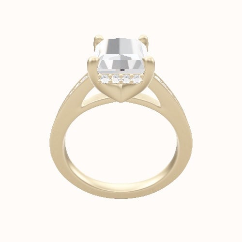 Micropave Cathedral Engagement Ring With V Prong with Hidden Halo Head