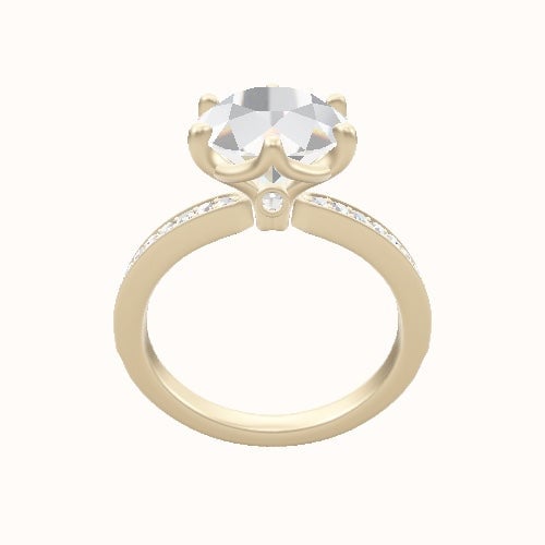 Micropave Engagement Ring With Crown Six Prong w. accent Diamond Head