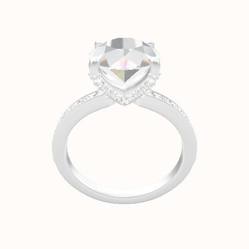 Micropave Engagement Ring With Double Pave V Prong Head