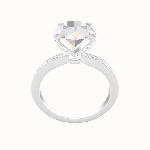 Micropave Engagement Ring With Pave Petal Four Prong Head