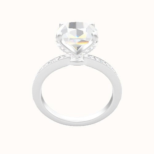 Micropave Engagement Ring With Pave Petal Four Prong Head