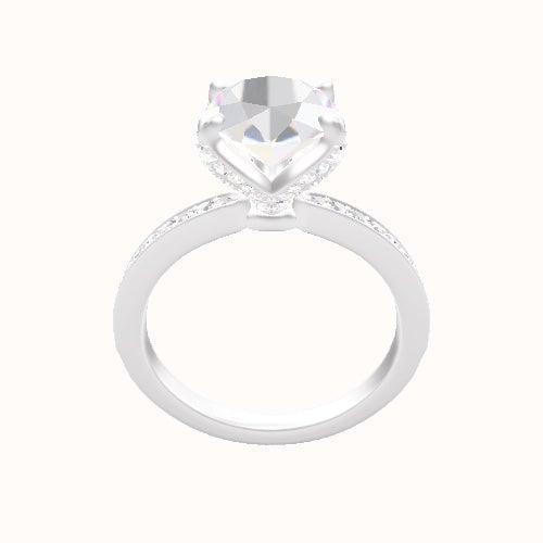 Micropave Engagement Ring With Pave Petal Four Prong Head