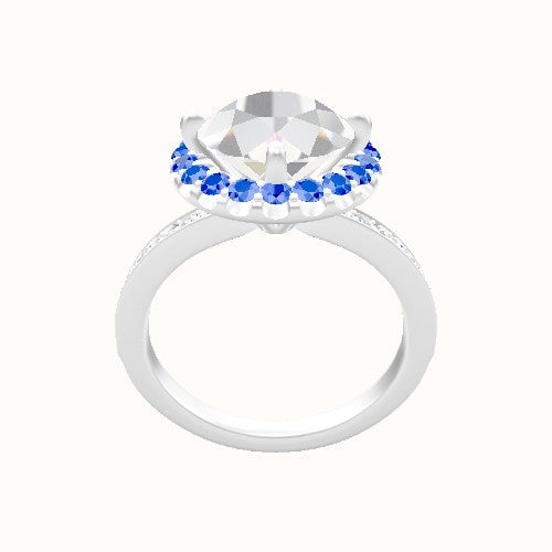 Micropave Engagement Ring With Petal Prong Halo Head