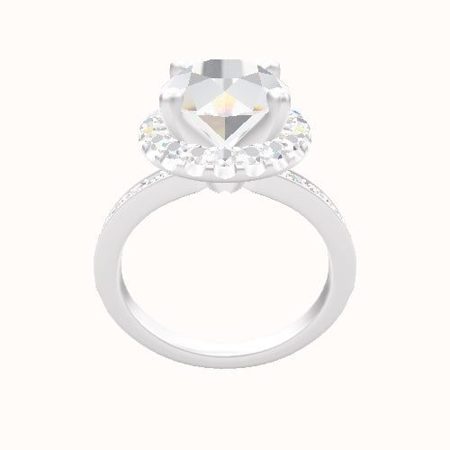 Micropave Engagement Ring With V Prong Halo Head