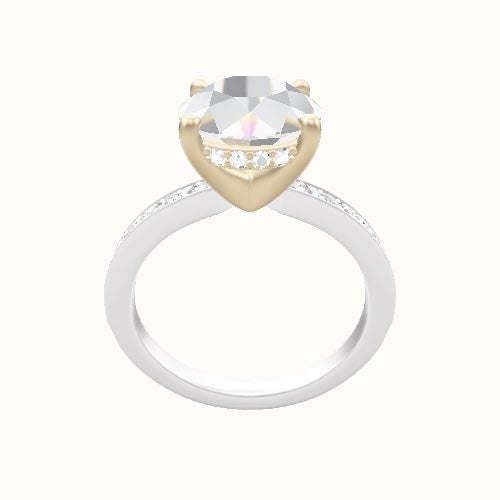 Micropave Engagement Ring With V Prong with Hidden Halo Head