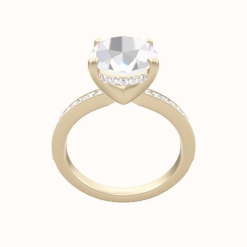 Micropave Engagement Ring With V Prong with Hidden Halo Head