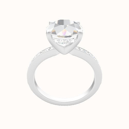 Micropave Engagement Ring With V Prong with Hidden Halo Head
