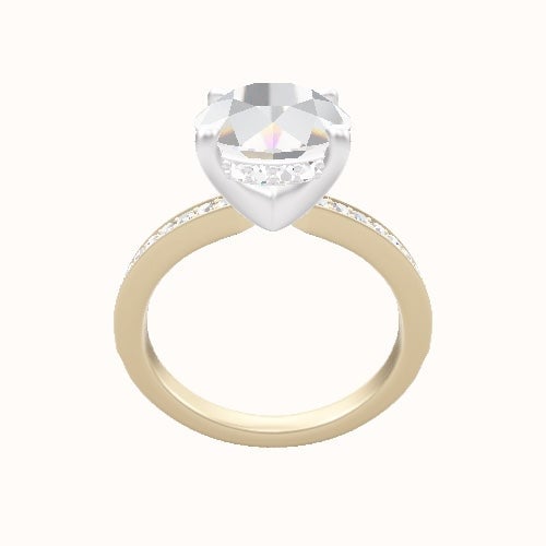 Micropave Engagement Ring With V Prong with Hidden Halo Head