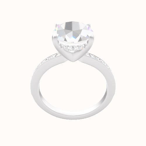 Micropave Engagement Ring With V Prong with Hidden Halo Head