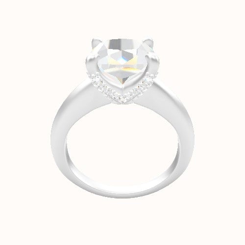 Modern Knife Edge Engagement Ring With Double Pave V Prong Head