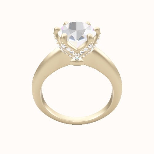 Modern Knife Edge Engagement Ring With Pave Petal Six Prong Head