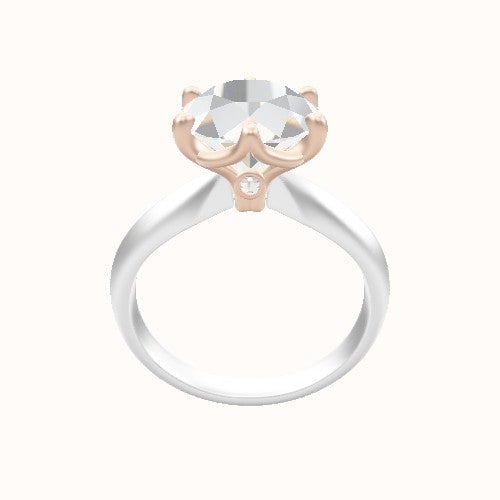 Modified Knife Edge Engagement Ring With Crown Six Prong w. accent Diamond Head