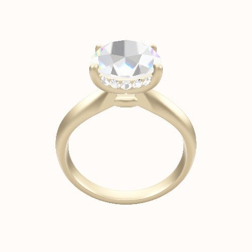 Modified Knife Edge Engagement Ring With Low Set Pave  Hidden Halo Head
